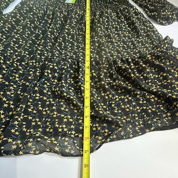 NWT Sam Edelman Black Yellow Floral Smocked Long Sleeve Dress Size 14 - Picture 5 of 7
